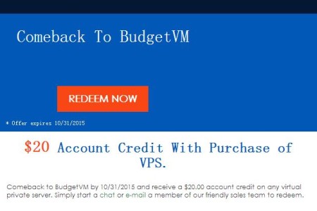 BudgetVM 美国vps主机 老用户免费领取赠送20美元账户余额方法和注意事项